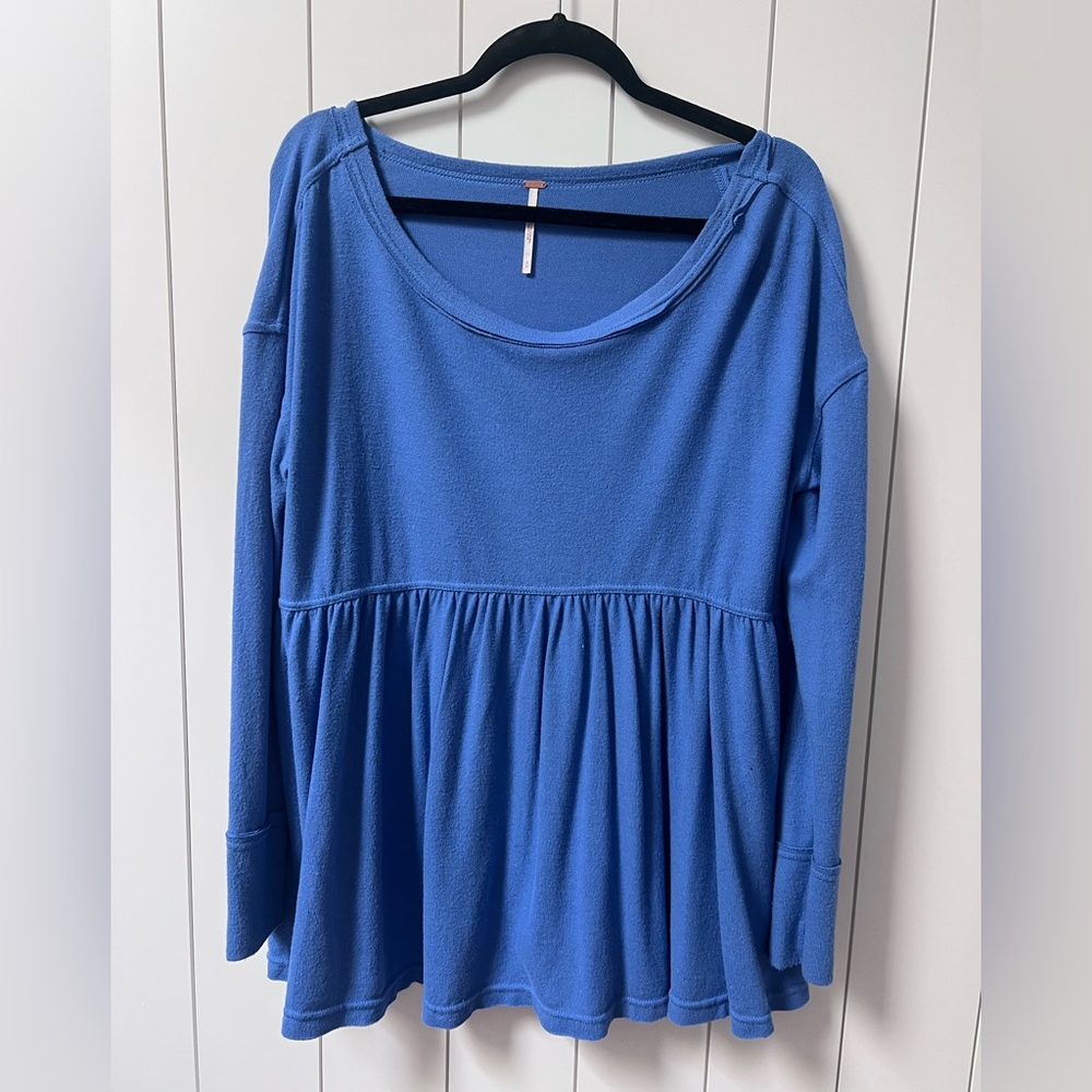 Free People Blue Comfy Peplum Top